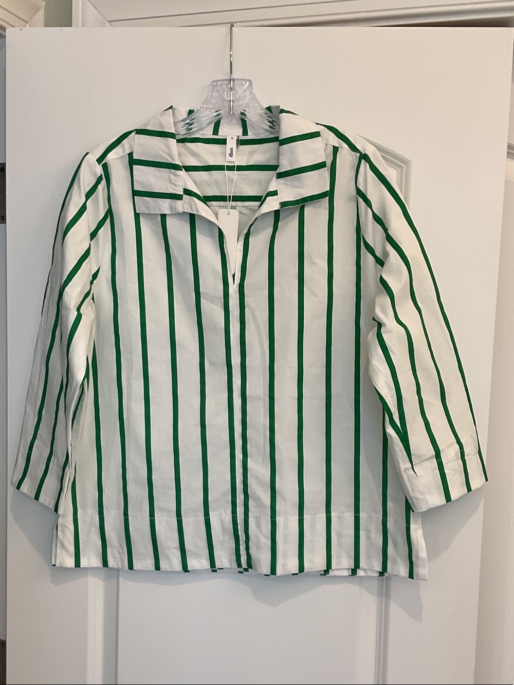 Men's White Shirt with Green Stripes